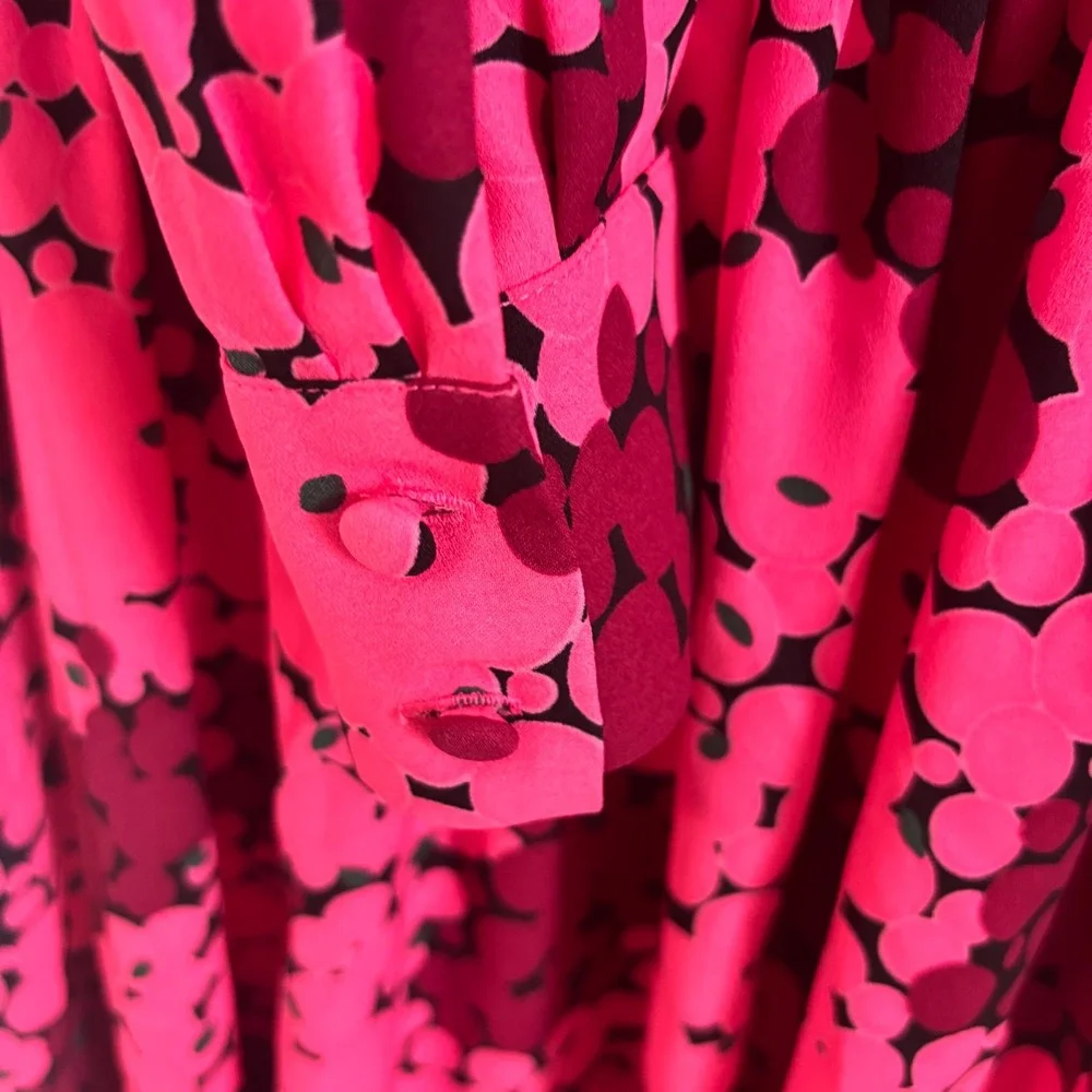 Kate Spade New York Womens Sz 0 Dress Pink Smocked Bubble Dot Long Sleeve Floral